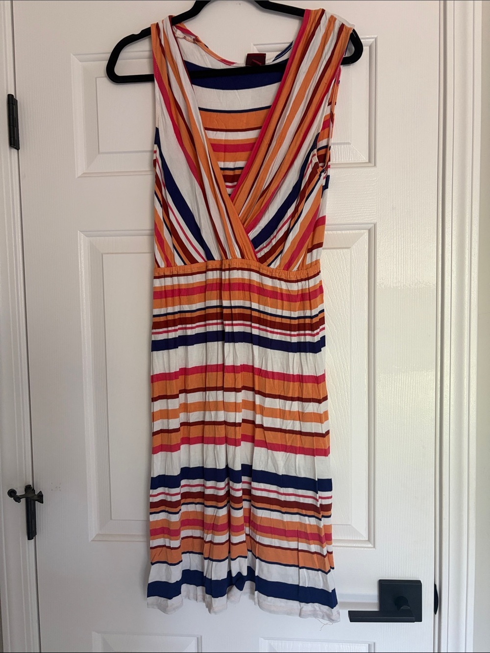 Merona Striped V‑Neck Midi Dress in White, Orange, Navy & Pink